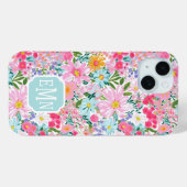 Moderne Kleurrijke Bloementuin Monogram Case-Mate iPhone Case (Achterkant (horizontaal))
