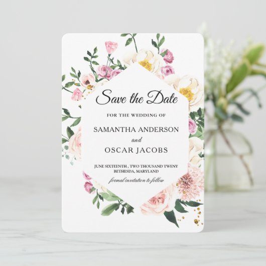 Moderne Kleurrijke Bloemstuk  Save The Date (Staand voorkant)