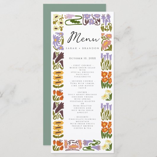 Moderne Kleurrijke Boho Chic Bruiloft Menu (Voorkant / Achterkant)