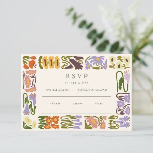 Moderne Kleurrijke Boho Chic Trouwen RSVP Kaartje (Staand voorkant)