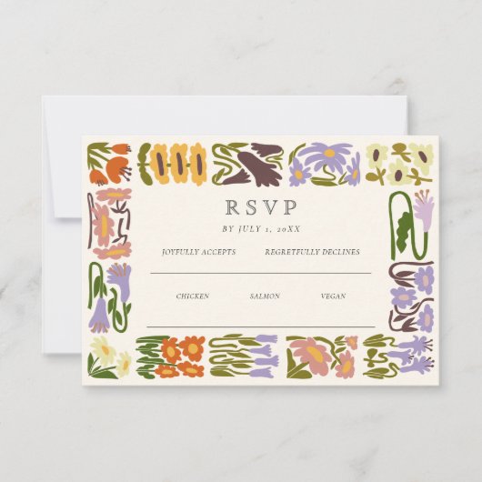 Moderne Kleurrijke Boho Chic Trouwfeest RSVP Kaartje (Voorkant)