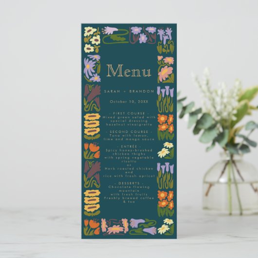 Moderne kleurrijke Boho chique bruiloft menu (Staand voorkant)