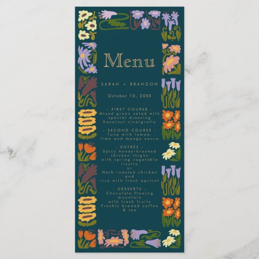 Moderne kleurrijke Boho chique bruiloft menu (Voorkant)