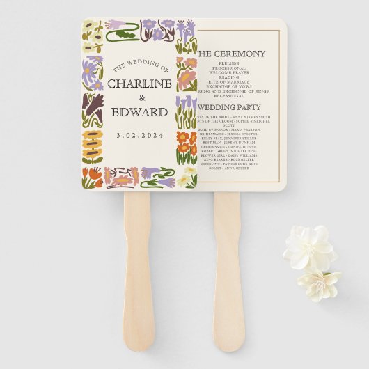 Moderne kleurrijke Boho chique bruiloft programma' Handwaaier (Voorkant en achterkant)