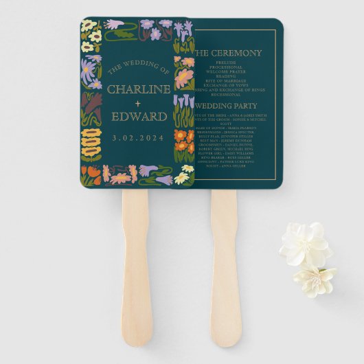 Moderne kleurrijke Boho chique bruiloft programma' Handwaaier (Voorkant en achterkant)