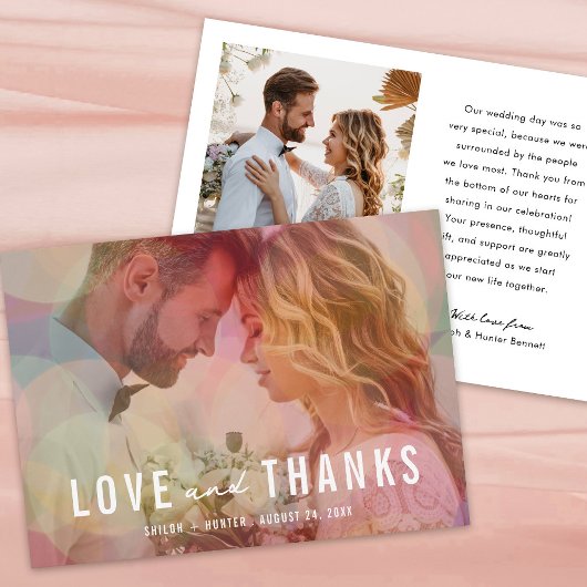 Moderne Kleurrijke Bokeh Overlay Foto Bruiloft Bedankkaart