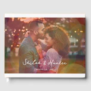 Moderne Kleurrijke Bokeh Overlay Foto Bruiloft Gastenboek