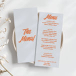 Moderne Kleurrijke Bold Funky Retro 70s bruiloft Menu<br><div class="desc">Een kleurrijke retro funky moderne perzik geel bruiloft diner menu. Wat chique sjabloon ontwerp van boho  lichtblauwe achtergrond en oranje gewaagde typografie. En heldere groene achtergrond. Perfect en passend bij de hele suite.</div>