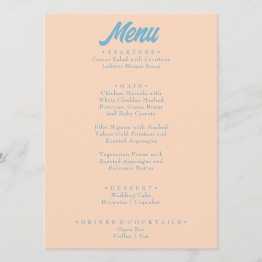 Moderne Kleurrijke Bold Minimal Retro Funky Weddin Menu (Voorkant)