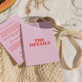 Moderne kleurrijke Bold Retro Funky Wedding Detail Informatiekaartje