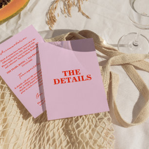 Moderne kleurrijke Bold Retro Funky Wedding Detail Informatiekaartje