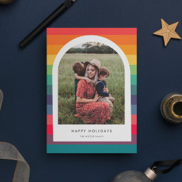 Moderne Kleurrijke Boog Gelukkig Vakantie Foto Feestdagenkaart
