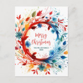 Moderne Kleurrijke Botanische Kerstkrans Feestdagenkaart (Voorkant)