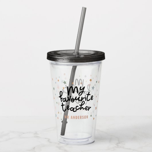 Moderne, kleurrijke cadeau voor favoriete lerarens acryl drinkbeker (Achterkant)