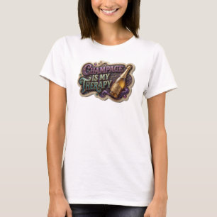 Moderne Kleurrijke CHAMPAGNE IS MIJN THERAPIE Prin T-shirt