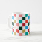 Moderne Kleurrijke Checkerboard Kerst Mok (Voorkant links)