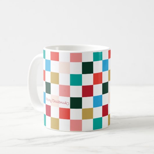 Moderne Kleurrijke Checkerboard Kerst Mok (Voorkant links)