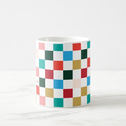 Moderne Kleurrijke Checkerboard Kerst Mok (Center)