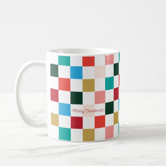 Moderne Kleurrijke Checkerboard Kerst Mok (Links)