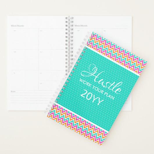 Moderne kleurrijke Chevron Dot Hustle 2019 Planner (Display)