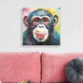 Moderne kleurrijke chimpansee kunst canvas afdruk (Insitu (Woonkamer))