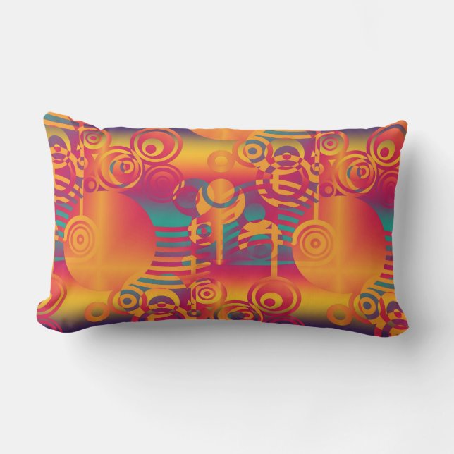 Moderne kleurrijke cirkel & strepen - sinaasappel buitenkussen (Voorkant)