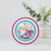 Moderne, kleurrijke cirkels kerstfoto Aqua Feestdagenkaart (Staand voorkant)