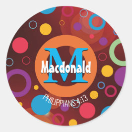 Moderne kleurrijke cirkels Monogram Gepersonalisee Ronde Sticker