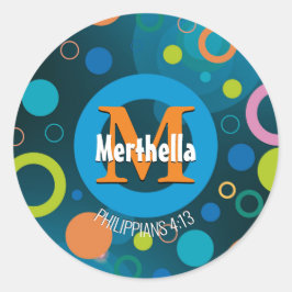 Moderne kleurrijke cirkels Monogram Gepersonalisee Ronde Sticker