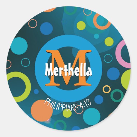 Moderne kleurrijke cirkels Monogram Gepersonalisee Ronde Sticker (Voorkant)