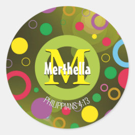 Moderne kleurrijke cirkels Monogram Gepersonalisee Ronde Sticker