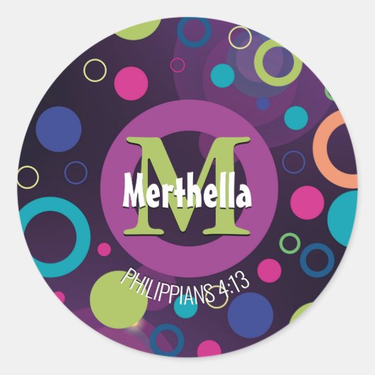 Moderne kleurrijke cirkels Monogram Gepersonalisee Ronde Sticker (Voorkant)