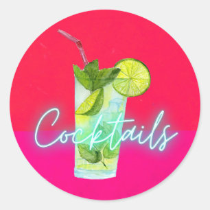 Moderne, kleurrijke cocktails   ronde sticker