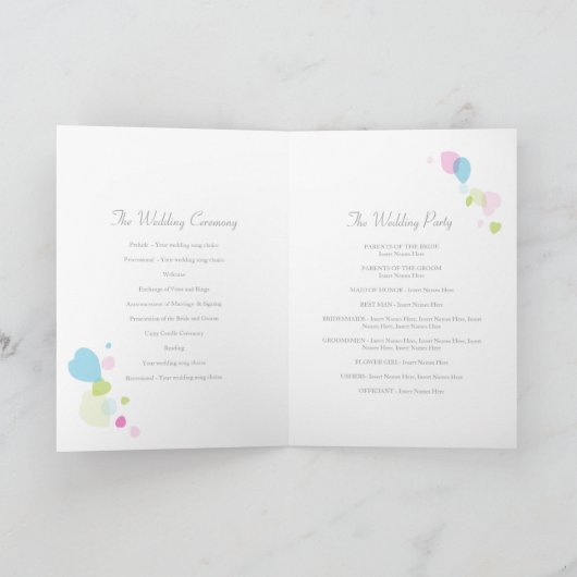 Moderne kleurrijke confetti bloemblaadjes Bruiloft Programma (Binnen)