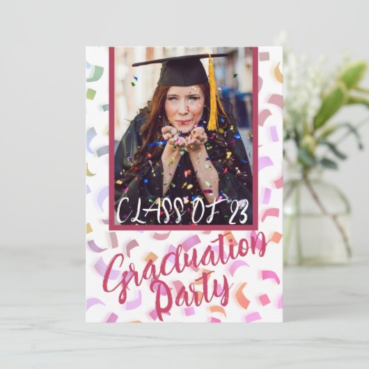 Moderne kleurrijke Confetti Graduation Party Kaart (Staand voorkant)