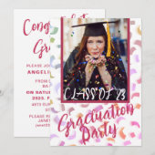 Moderne kleurrijke Confetti Graduation Party Kaart (Voorkant / Achterkant)