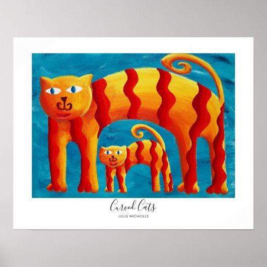 Moderne Kleurrijke Cute Gebogen Kat en Kitten Poster (Voorkant)