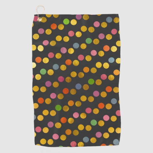    Moderne Kleurrijke & Cute Houtskool Goud Stippe Golfhanddoek (Voorkant)