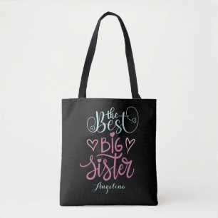 Moderne kleurrijke de beste grote zus handgeschrev tote bag