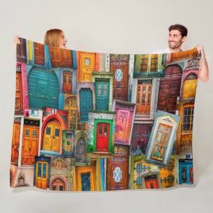 Moderne, kleurrijke  deuropenpatroon uniek fleece deken