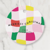 Moderne Kleurrijke Disco Ball Tartan Plaid Kerstmi Bedankjes Labels (Voorkant)