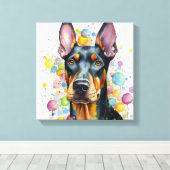 Moderne kleurrijke Doberman kunst Canvas Afdruk (Insitu (Houten vloer))