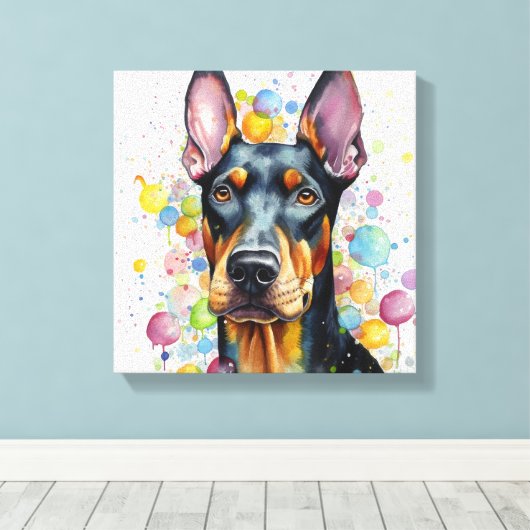 Moderne kleurrijke Doberman kunst Canvas Afdruk (Insitu (Houten vloer))