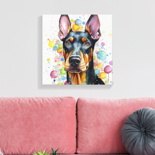 Moderne kleurrijke Doberman kunst Canvas Afdruk (Insitu (Woonkamer))