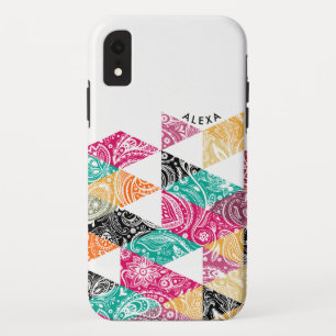 Moderne kleurrijke driehoek en witte paisleybekled Case-Mate iPhone case