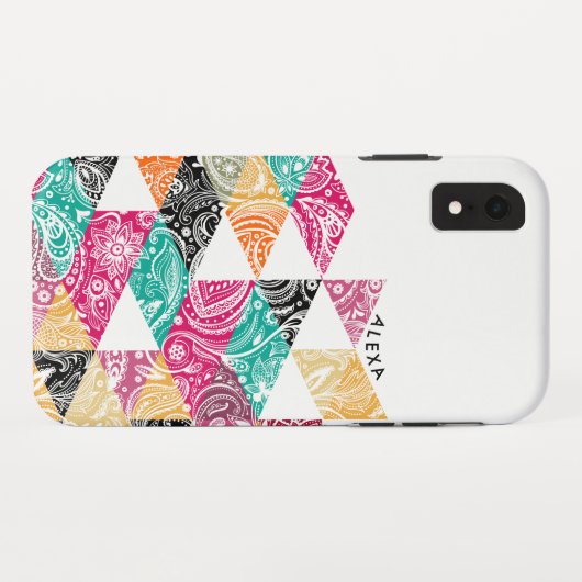 Moderne kleurrijke driehoek en witte paisleybekled Case-Mate iPhone case (Achterkant (horizontaal))