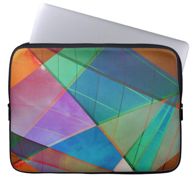 Moderne, kleurrijke driehoeken, trapezoïde vormkun laptop sleeve (Voorkant)