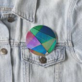 Moderne, kleurrijke driehoeken, trapezoïde vormkun ronde button 7,6 cm (In situ)