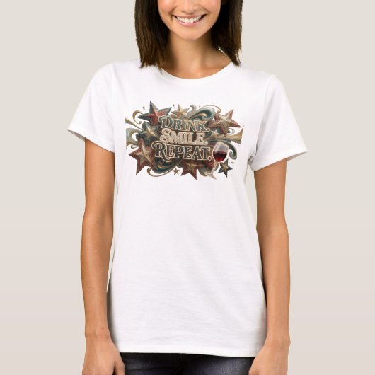 Moderne Kleurrijke DRINK SMILE REPEAT T-shirt (Voorkant)