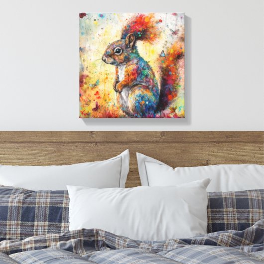 Moderne Kleurrijke Eekhoorn Art Canvas Print (Insitu (Slaapkamer))